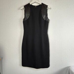 Barbour International Black Sleeveless Mini Dress Size 6 Quilted Leather Accent